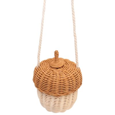 Rattan Woven Basket, Acorn Shape Rattan Storage Basket, Wall Hanging Basket, Hand Woven Decorative Acorn Shaped Basket Bag for Boys Girls Photography Props(Small Shoulder Bag)