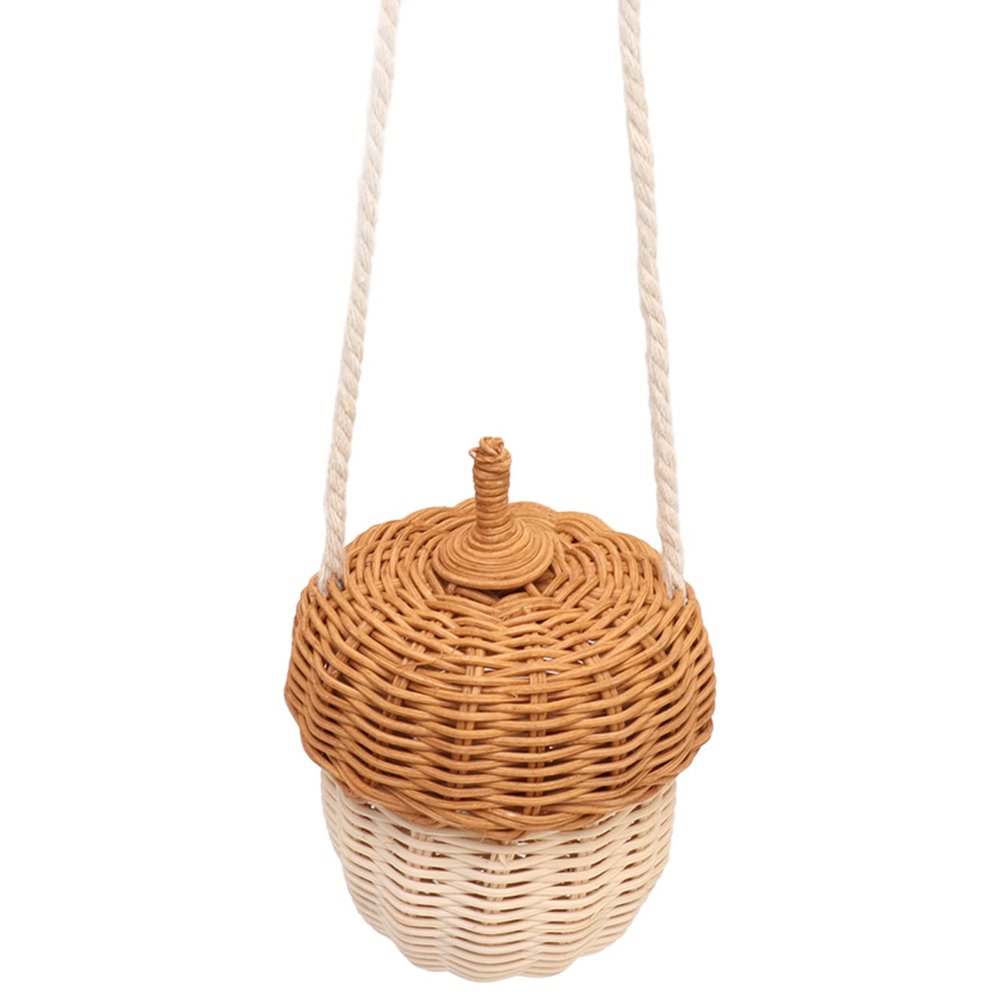 Rattan Woven Basket, Acorn Shape Rattan Storage Basket, Wall Hanging Basket, Hand Woven Decorative Acorn Shaped Basket Bag for Boys Girls Photography Props(Small Shoulder Bag)