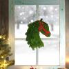 Christmas Winter Wreath, Horse Head Wreath, Green Pine Needles Horsehead Wreath with Red Ribbon & Pinecone, Farmhouse Double Horse Head Christmas Wreath for Front Door Farmhouse(#1) view 3