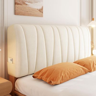 Baby Velvet Bed Headboard Slipcover Queen King Full Twin, Bed Headboard Cover Cotton Filling Short Plush Upholstered Stretch Bed Head Cover for Bedroom Dcor Head Board Protector(140cm,Cream White)