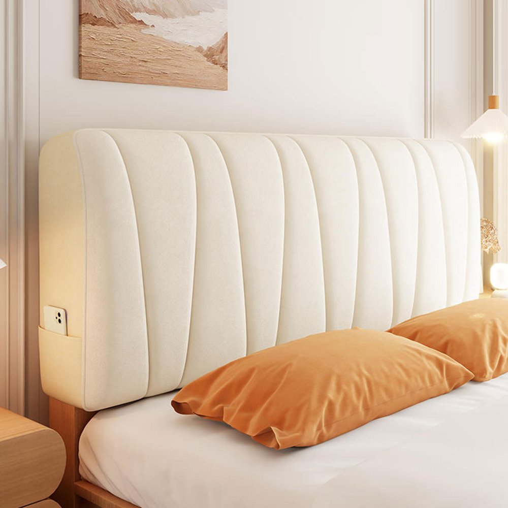 Baby Velvet Bed Headboard Slipcover Queen King Full Twin, Bed Headboard Cover Cotton Filling Short Plush Upholstered Stretch Bed Head Cover for Bedroom Dcor Head Board Protector(140cm,Cream White)