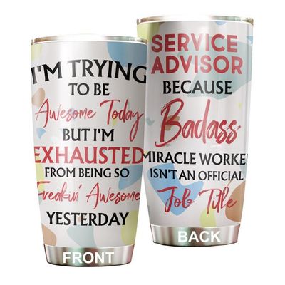 MEDROC Awesome Miracle Worker Service Advisor Tumbler Stainless Steel 20oz, Funny Gifts Bulks For Office Women Men Work Friends Coworker, Driking Coffee Cup For Birthday Christmas