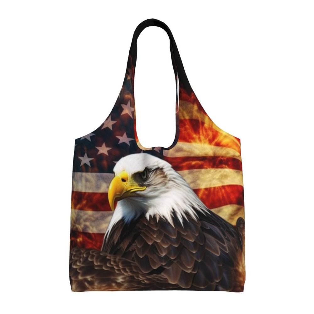 AdaNti American Flag Fire Eagle print Canvas Tote Bags For Women Large Capacity Reusable Grocery Bags Shoulder Bag For Work Outdoor Travel
