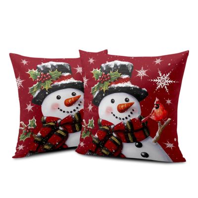 Cryfox Christmas Snowman Throw Pillow Cover Winter Snow Pillow Cases Cotton Pillowcase Pillow Covers Standard Size Set of 2 Holiday Cushion Case Decoration for Couch Bed Sofa 18x18 inch
