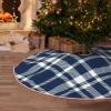 DKJlitter Christmas Tree Skirt, Rustic Navy Blue Tartan Plaid Xmas Tree Skirts Mat Farmhouse Rustic Xmas Holiday Indoor Party Outdoor Decoration 30 inches view 1