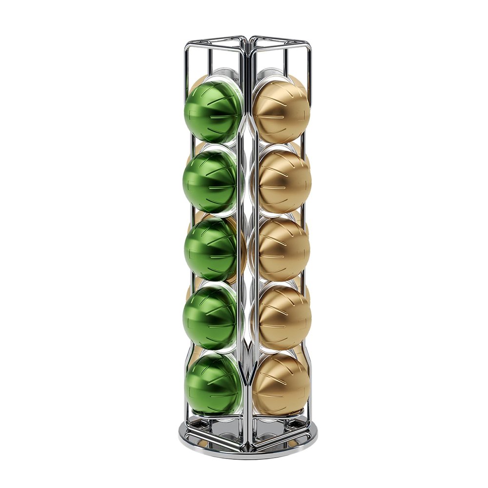20 Vertuo Pods Coffee Pod Holder Compatible For Nespresso Vertuoline Stand Rack Holds Vertuo line Organizer Carousel 360-Degree Rotatable (Silvery)