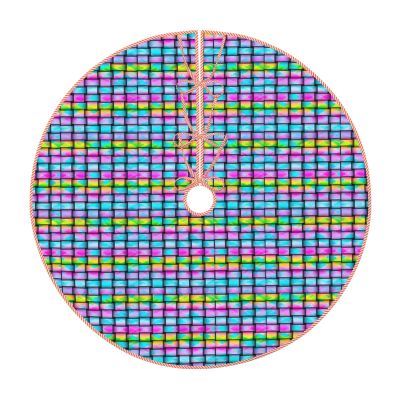 Christmas Tree Skirt 30" Neon Checker Color Pattern Linen Xmas Tree Skirt for Holiday Party Christmas Tree Mat Decorations Indoor Outdoor