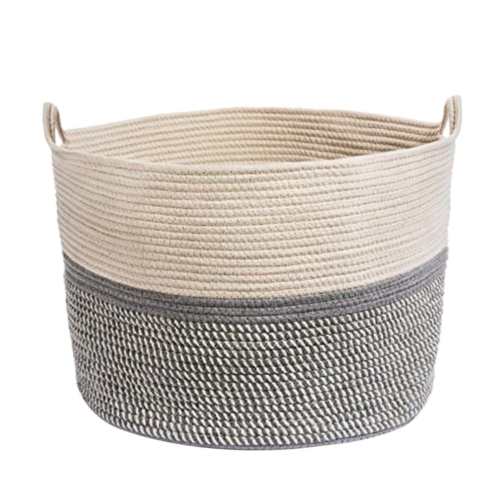 Zerodeko Woven Rope Laundry Basket Handle Versatile Storage Organizer for Essentials Toys Clothes and Sundry Items for Home Bedroom and Bathroom White