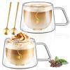 ecooe Double Walled Glass Coffee Mug 12oz Cappuccino Latte Macchiato Cups Set of 2 Clear Glass Coffee Cups with Handle, Double Wall Glass Cup for Tea Milk Juice Ice Cream, Birthday Gifts for Mum Dad view 1