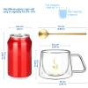 ecooe Double Walled Glass Coffee Mug 12oz Cappuccino Latte Macchiato Cups Set of 2 Clear Glass Coffee Cups with Handle, Double Wall Glass Cup for Tea Milk Juice Ice Cream, Birthday Gifts for Mum Dad view 2