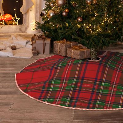 DKJlitter Christmas Tree Skirt, Pretty Red and Green Tartan Plaid Xmas Tree Skirts Mat Farmhouse Rustic Xmas Holiday Indoor Party Outdoor Decoration 36 inches