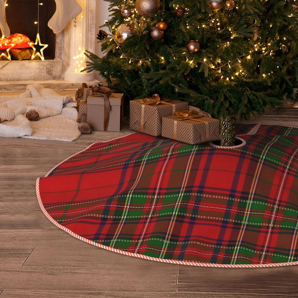 DKJlitter Christmas Tree Skirt, Pretty Red and Green Tartan Plaid Xmas Tree Skirts Mat Farmhouse Rustic Xmas Holiday Indoor Party Outdoor Decoration 36 inches