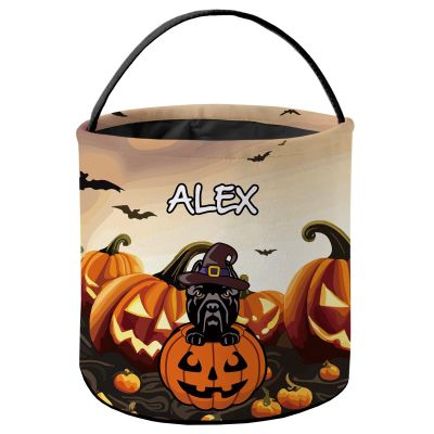 KafePross Personalized Halloween Trick or Treat Bag Cane Corso Dog Halloween Ghost Pumpkin Decor Basket Candy Gifts Bucket 9 x 9.8 Inch