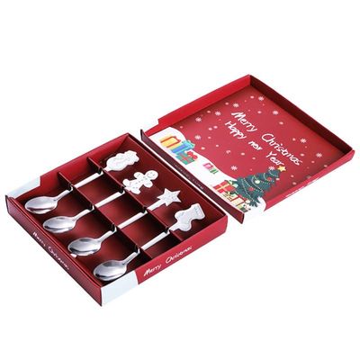4Pcs Christmas Spoon Set,Stainless Steel Coffee Spoon Set with Gift Box for Dessert Cake Tea Coffee Sugar Dessert, Nice Christmas Gift(Silver)
