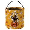 KafePross Personalized Halloween Trick or Treat Bag Smiling Adult Black Tan Mini Pinscher Dog Halloween Ghost Pumpkin Decor Basket Candy Gifts Bucket for Kids 9 x 9.8 Inch Yellow view 1