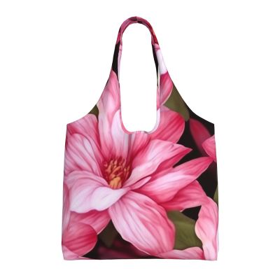 AdaNti Beauty pink Floral Flowers print Canvas Tote Bags For Women Large Capacity Reusable Grocery Bags Shoulder Bag For Work Outdoor Travel