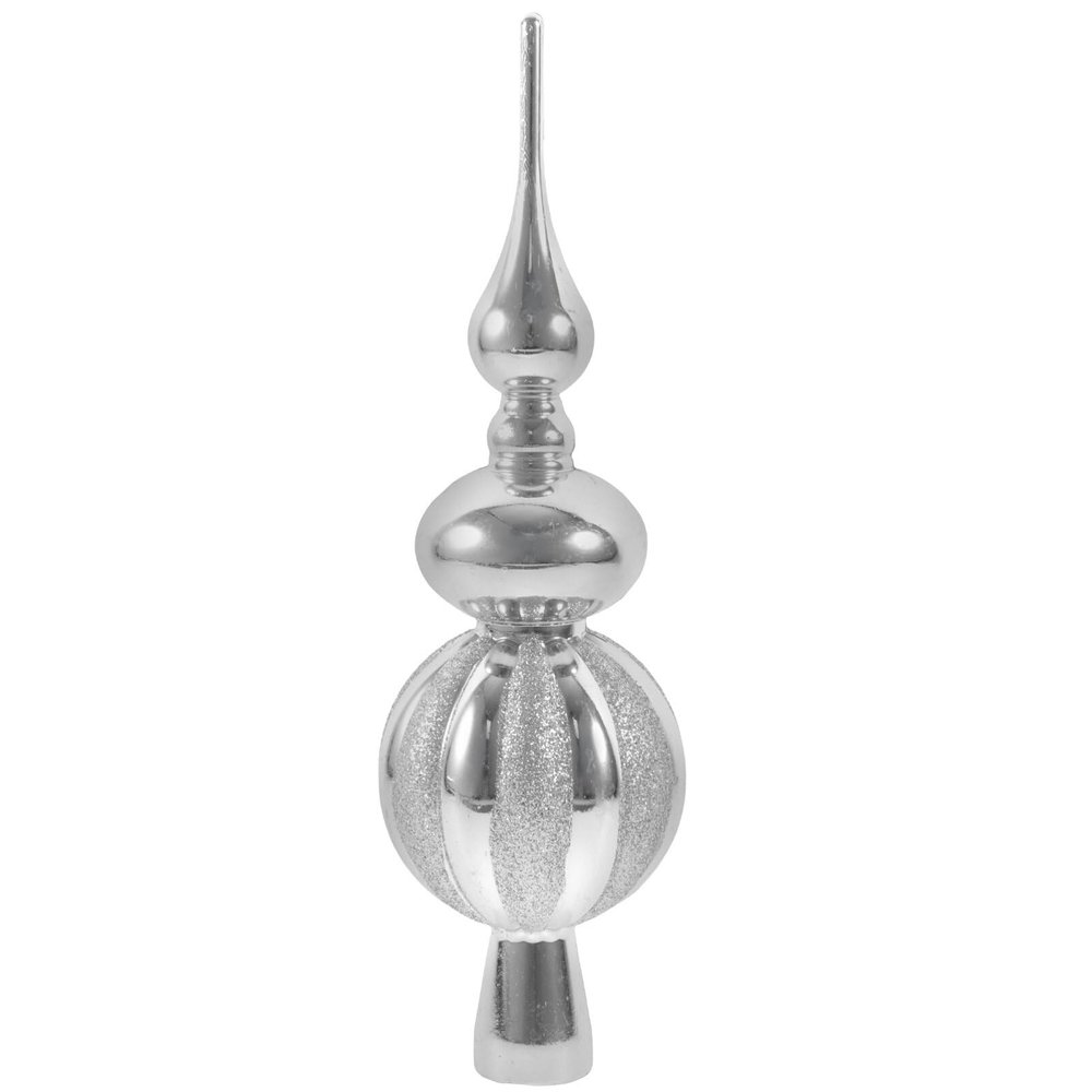 ifundom Spherical Christmas Tree Topper Ornament Plastic Shiny Christmas Tree Calabash Topper Glitter Xmas Treetop for Indoor Office Xmas New Year Holiday Tree Decoration Silver