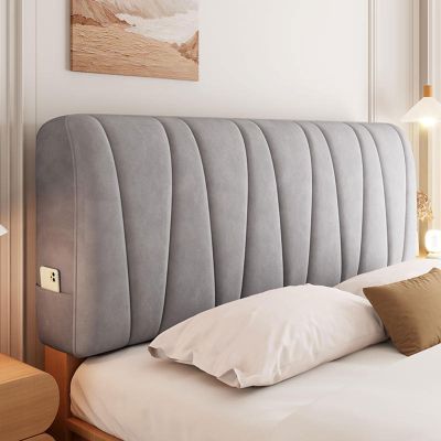 Baby Velvet Bed Headboard Slipcover Queen King Full Twin, Bed Headboard Cover Cotton Filling Short Plush Upholstered Stretch Bed Head Cover for Bedroom Dcor Head Board Protector(210cm,Grey)