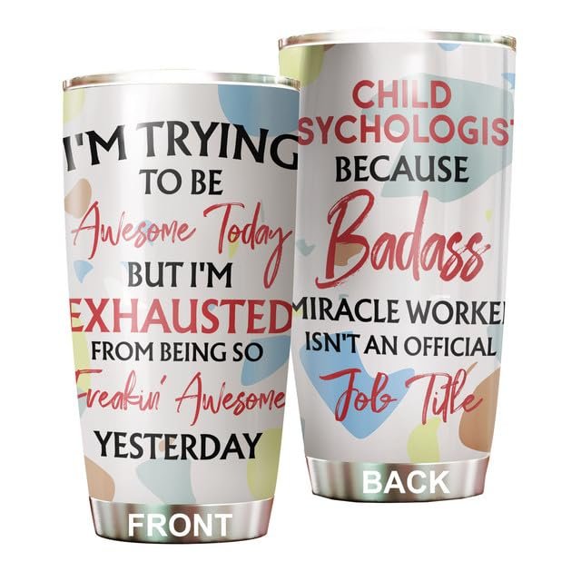 MEDROC Awesome Miracle Worker Child Psychologist Tumbler Stainless Steel 20oz, Funny Gifts Bulks For Office Women Men Work Friends Coworker, Driking Coffee Cup For Birthday Christmas