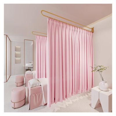 SRNSAEB Curtain Partition Room Divider Semi Sheer Curtains, U-Shaped Long Support Rod Room Separator for Hospital/Beauty Salon/Massage Room, Decorative Design(B,L-2M)