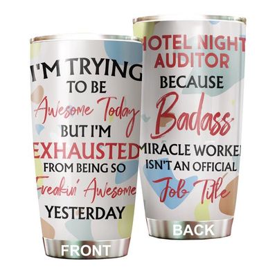 MEDROC Awesome Miracle Worker Hotel Night Auditor Tumbler Stainless Steel 20oz, Funny Gifts Bulks For Office Women Men Work Friends Coworker, Driking Coffee Cup For Birthday Christmas