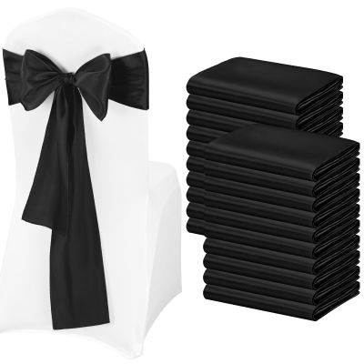 Pesonlook 50 Pcs Black Satin Chair Sashes Ties, 7108inch
