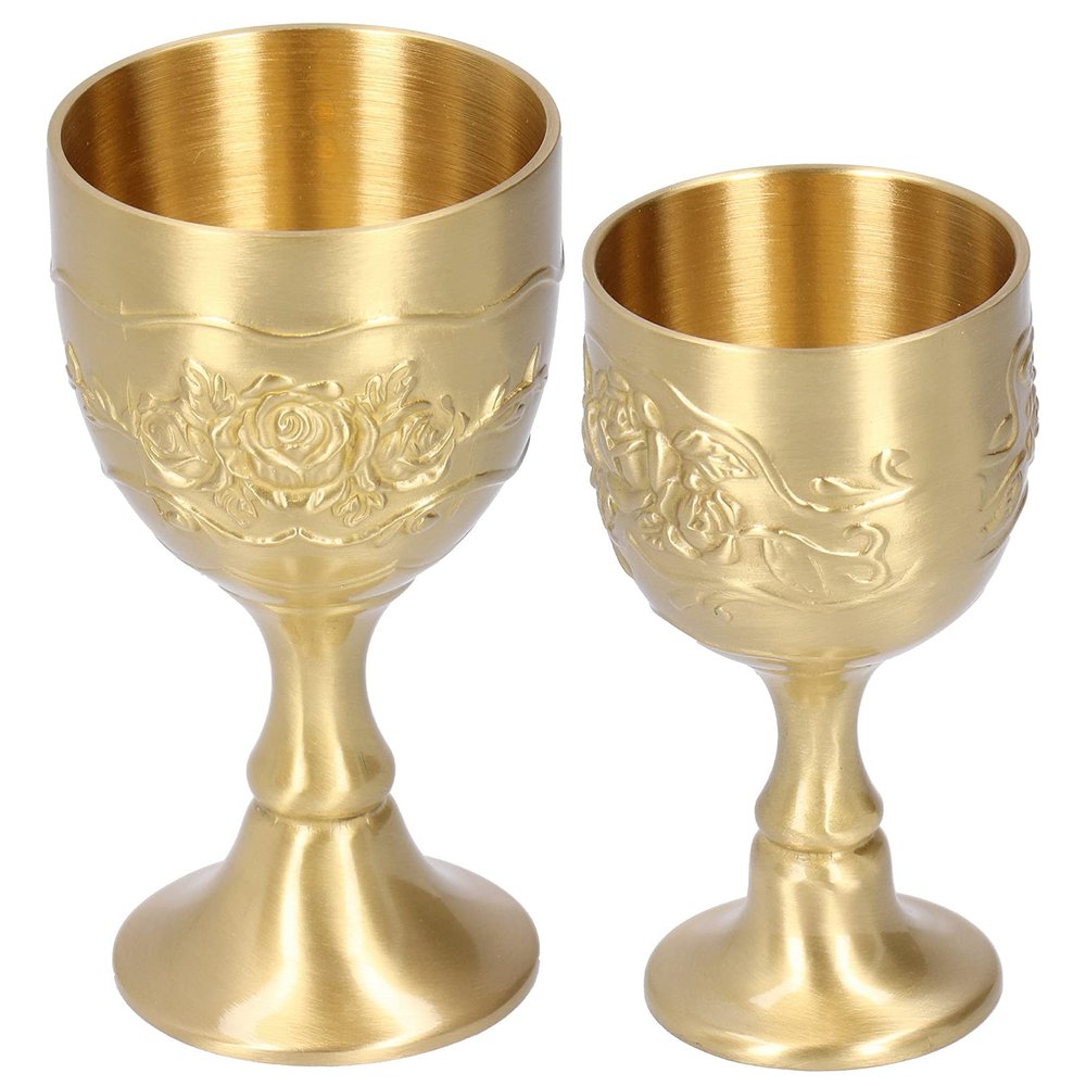 Brass Vintage Chalice Goblet, Drinking Wine Goblet, Small Goblet for Milk Tea, Wine, Whiskey, Luxurious Gifts and Collectors, Party Supplies(L)