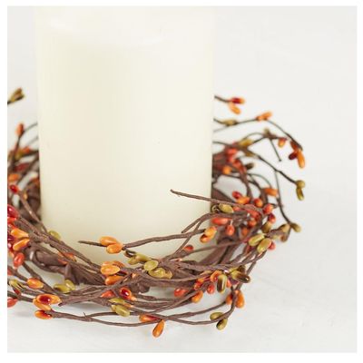 Artificial Pumpkin and Sage Pip Berry Candle Rings Pack of 4 Autumn Fall Rustic Berry Farmhouse Home Decor for Centerpiece Decorations and Small Wreaths (Size: 7" diam)