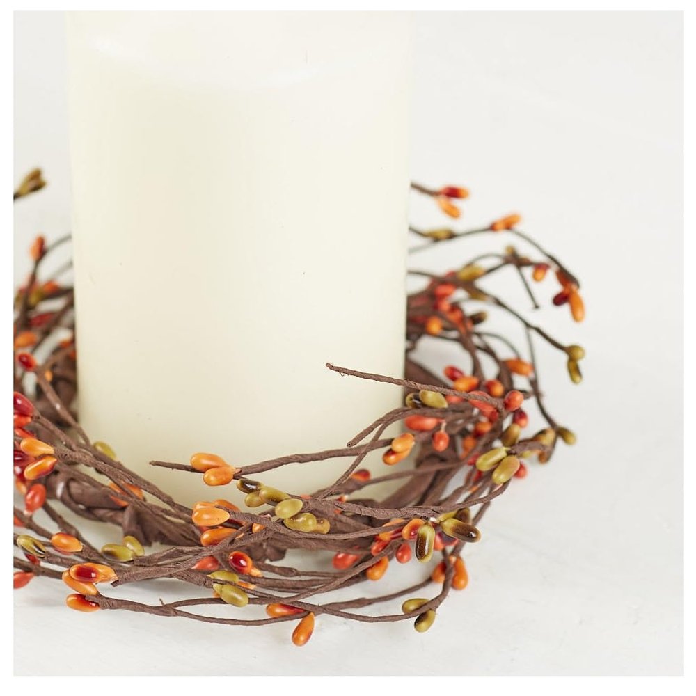 Artificial Pumpkin and Sage Pip Berry Candle Rings Pack of 4 Autumn Fall Rustic Berry Farmhouse Home Decor for Centerpiece Decorations and Small Wreaths (Size: 7" diam)