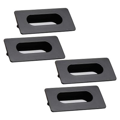 cabinehandles,Kitchen Door Handles, Black Concealed Embedded Flush Sliding Door Pull Handles Handle for Drawer,Wardrobe and Cabinet Drawer Finger Handle 4 Pcs (Hole Distance 128mm) (Color : Black, S