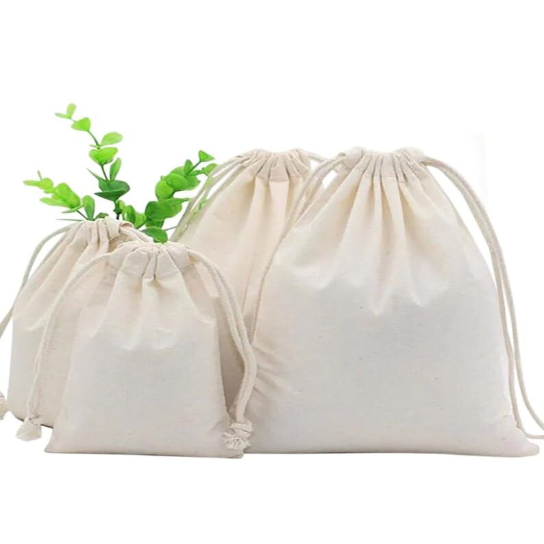 TBF 12 Pack Drawstring Pouches Gift Bags Natural Plain Wholesale Cotton Canvas for Party Favor, Jewelry Blank Reusable Pouch Bags Bulk Wholesale (12" x 14" Inches)