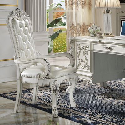 Acme Furniture Dresden Synthetic Leather Upholstered Executive Office Chair, Bone White