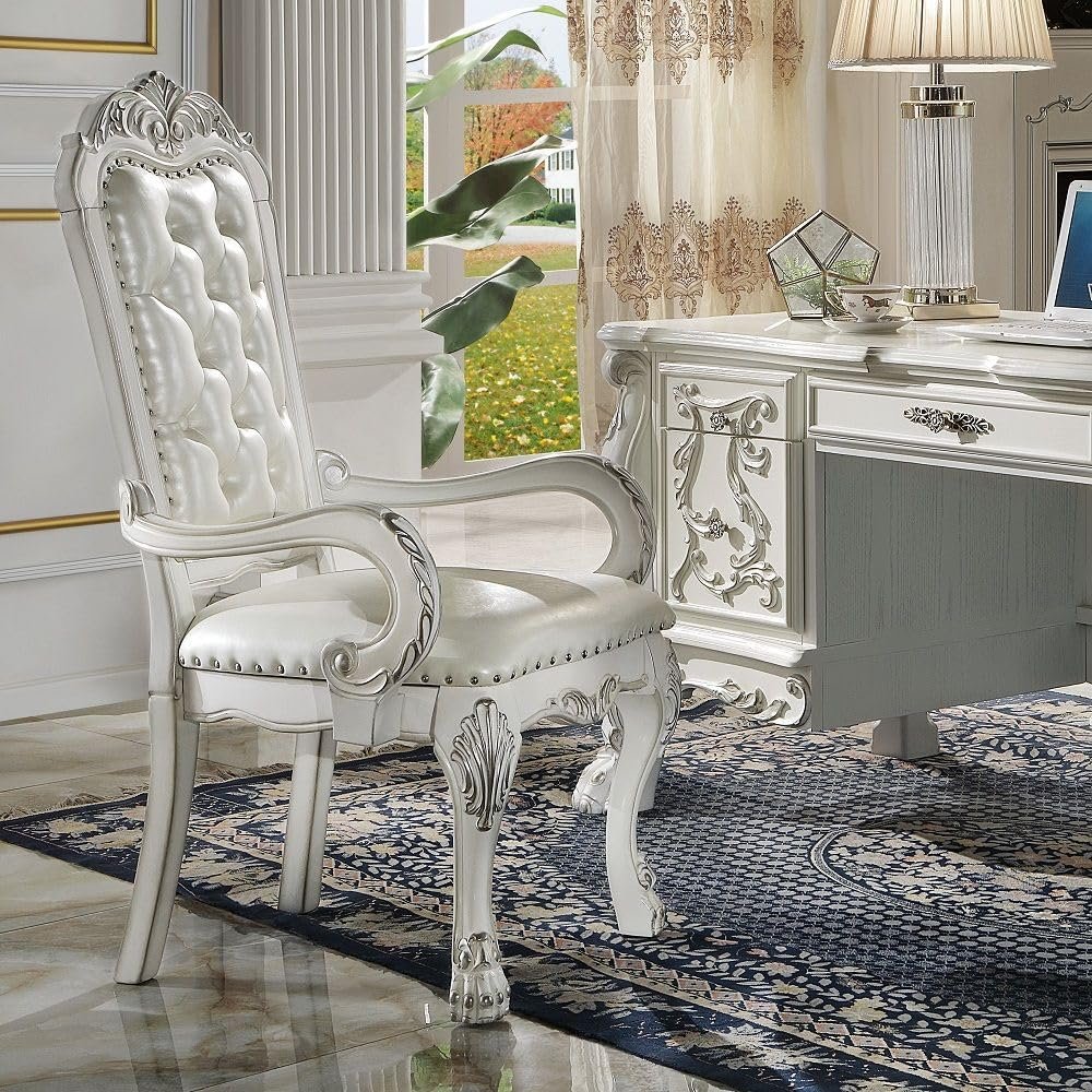 Acme Furniture Dresden Synthetic Leather Upholstered Executive Office Chair, Bone White