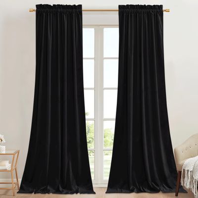 StangH Black Velvet Doorway Curtains 84 inches Long Blackout Thermal Insulated Thick Window Drapes for Home Theater Studio Room/Living Room/Kitchen, W42 x L84, 2 Panels