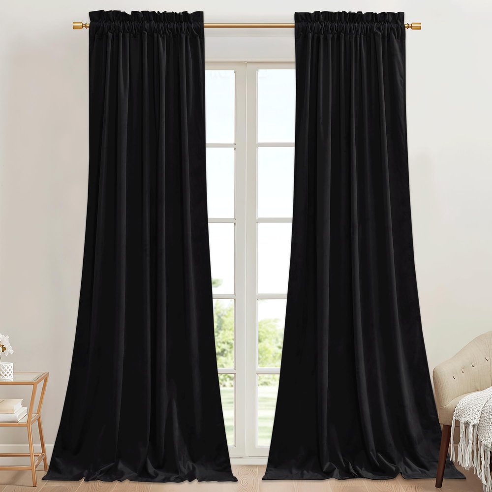 StangH Black Velvet Doorway Curtains 84 inches Long Blackout Thermal Insulated Thick Window Drapes for Home Theater Studio Room/Living Room/Kitchen, W42 x L84, 2 Panels