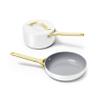 Caraway Mini Cookware Set - Non-Stick Ceramic Fry Pan (1.05 qt, 8") Sauce Pan (1.75 qt) & Storage Rack - Non Toxic, PTFE & PFOA Free - Oven Safe & Stovetop Agnostic (Gas, Electric & Induction) - White view 1