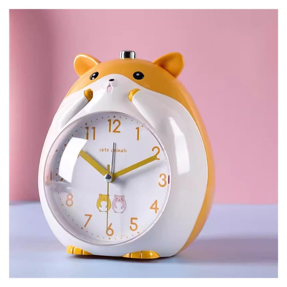 GRFIT Alarm Clocks Kids Alarm Clock Round Analog Desk Clock Cartoon Animal Silent Non Ticking, Backlight, Battery Operated for Bedroom Bedside Clock (Color : B)