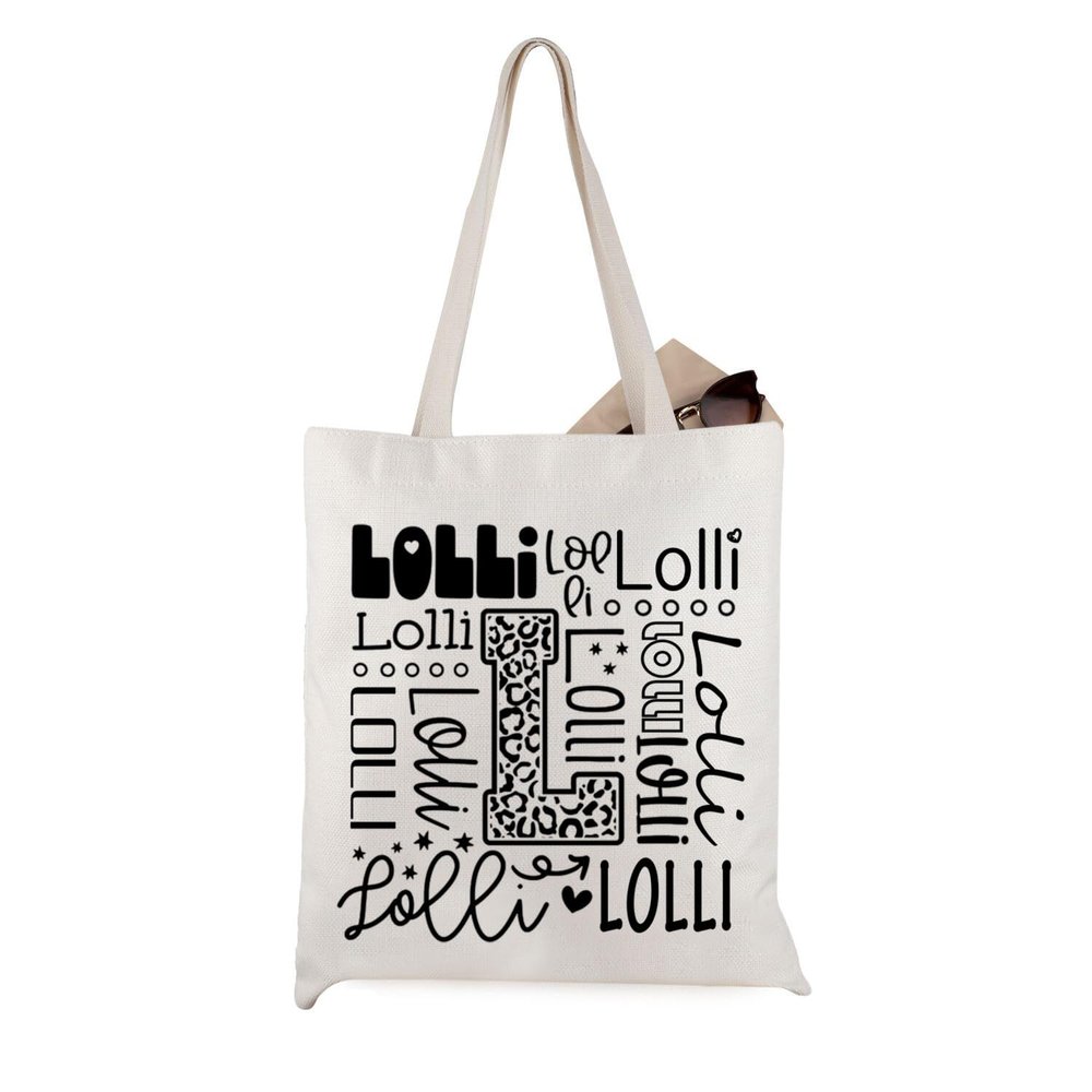 WCGXKO Lolli Gift Lolli Typography Canvas Tote Bag Travel Bag Shopping Bag for Grandma