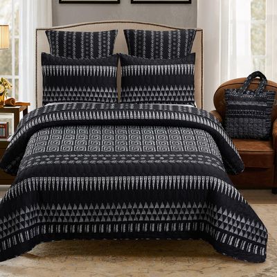 Virah Bella - Full/Queen Rustic Quilt Set with Matching Tote - Cabin Bedding Comforter Set 2 Shams - Polyester Patchwork Microfiber Back, Warm and Comfortable, Lodge Dcor - Aztec Medley