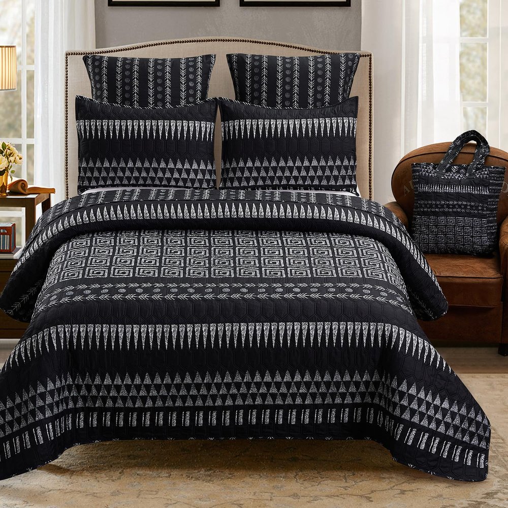 Virah Bella - Full/Queen Rustic Quilt Set with Matching Tote - Cabin Bedding Comforter Set 2 Shams - Polyester Patchwork Microfiber Back, Warm and Comfortable, Lodge Dcor - Aztec Medley