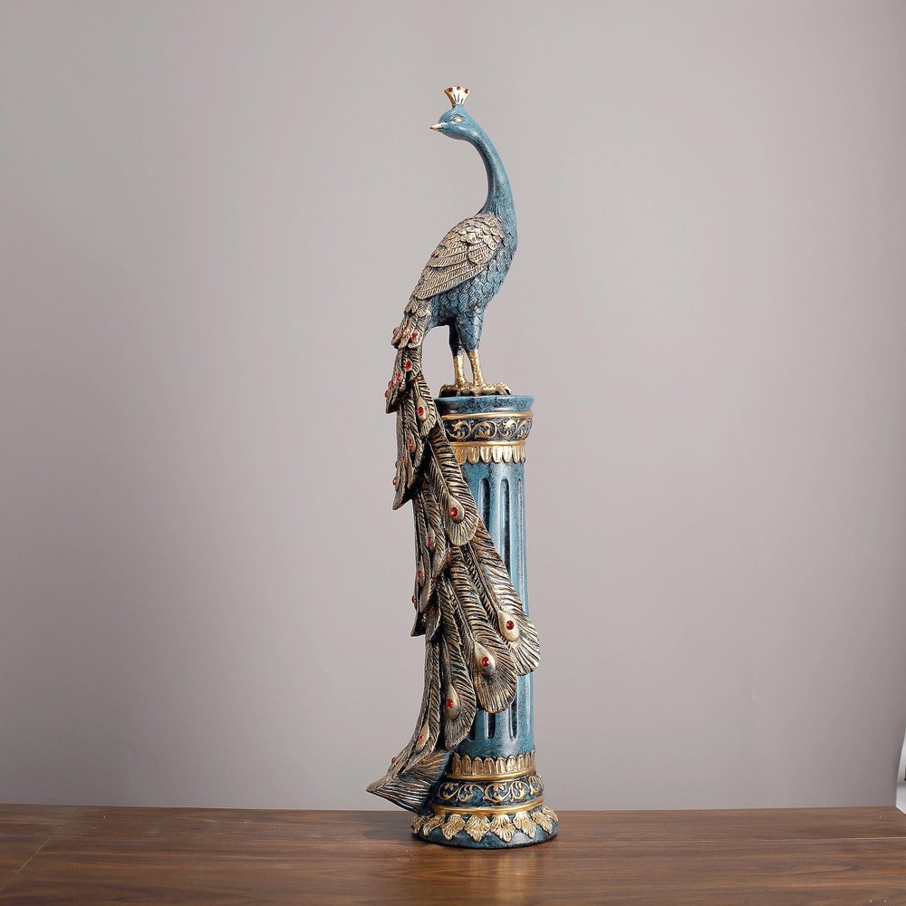 AAHIFIT Peacock Statue Home Decor, Modern Style Figurine for Hotel, Office, Living Room and Cafe. (19x6 in)