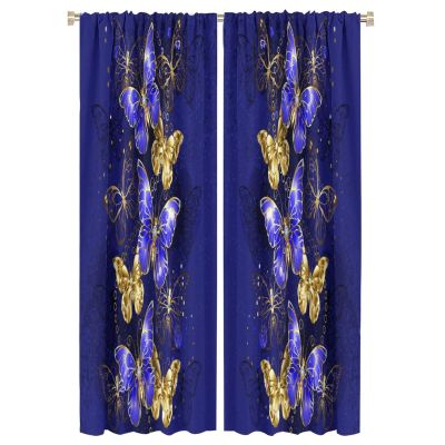 HZOHNAGO Retro Butterfly Curtains Purple Gold Butterflies Blackout Print Rod Pocket Window Drapes for Bedroom Living Room 42x63in