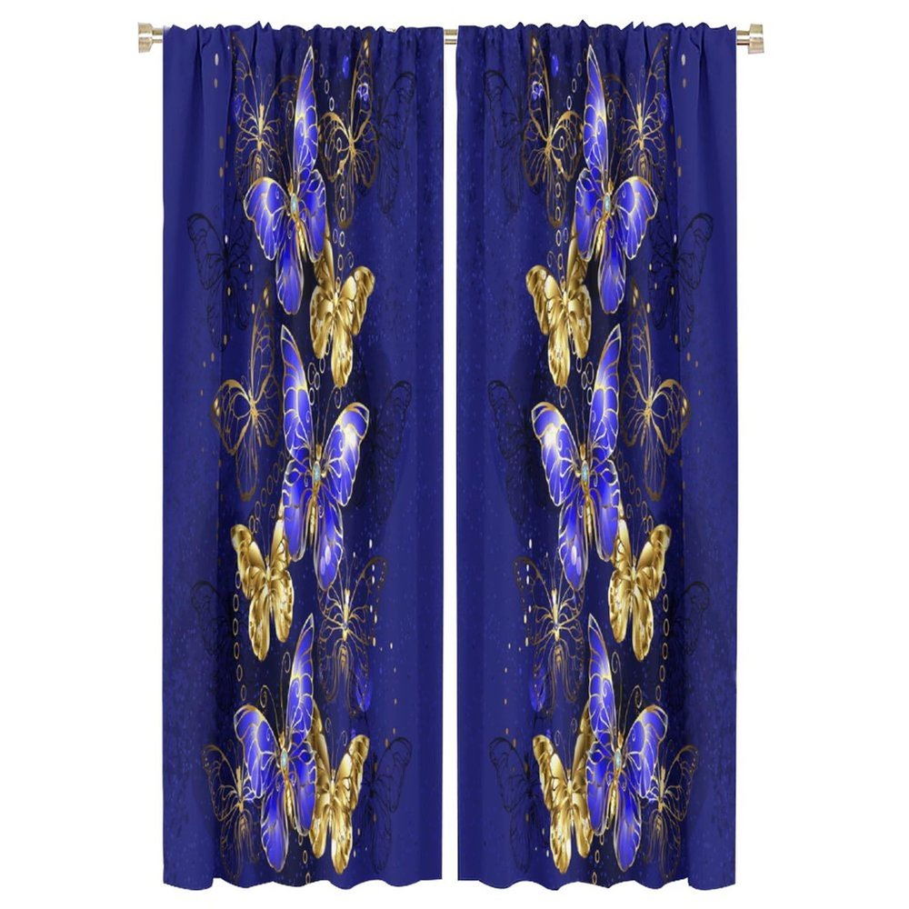 HZOHNAGO Retro Butterfly Curtains Purple Gold Butterflies Blackout Print Rod Pocket Window Drapes for Bedroom Living Room 42x63in