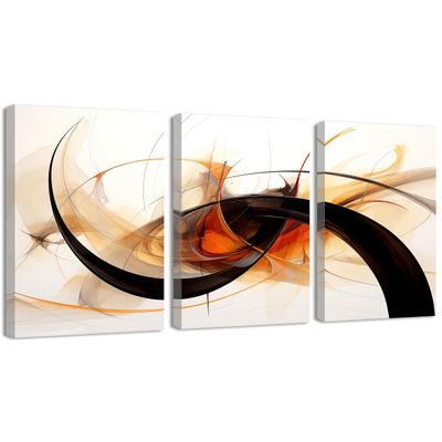 QIXIANG Abstract Orange Brown Black Wall Art for Office Decor 3 PCS Lines Painting Prints on Canvas for Living Room Bedroom Decor Framed (16.00" x 24.00" x3Pcs, Abstract)