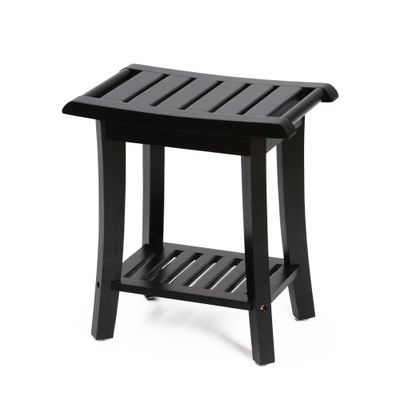 Bamboo Shower Bench Inside Shower Stool with Storage Shelf, Spa Bath Chair for Bathroom, Seat or Organizer for Living Room, Bedroom and Garden - Great for All Ages Unisex Elderly (Small, Black)