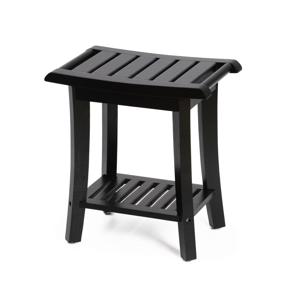 Bamboo Shower Bench Inside Shower Stool with Storage Shelf, Spa Bath Chair for Bathroom, Seat or Organizer for Living Room, Bedroom and Garden - Great for All Ages Unisex Elderly (Small, Black)