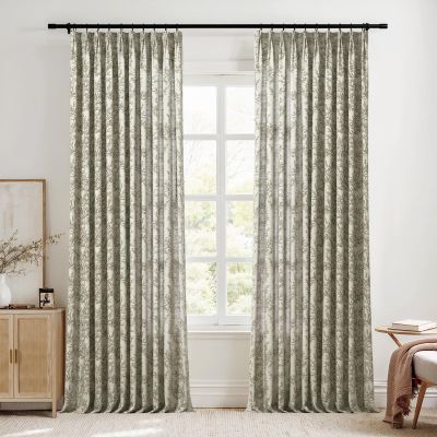 TWOPAGES Pinch Pleated Floral Curtain 72 Inch Long Light Filtering Privacy Drape Linen Textured Printed Curtain for Kitchen Bathroom (Stone, 40W x 72L Inches, 1 Panel)