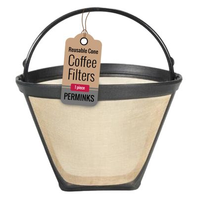 Reusable #4 Gold Tone Mesh Cone Coffee Maker Filter Basket - exact Replacement for Cuisinart, Ninja, Hamilton Beach, Breville, Moccamaster, Bonavita, Farberware, 1pc