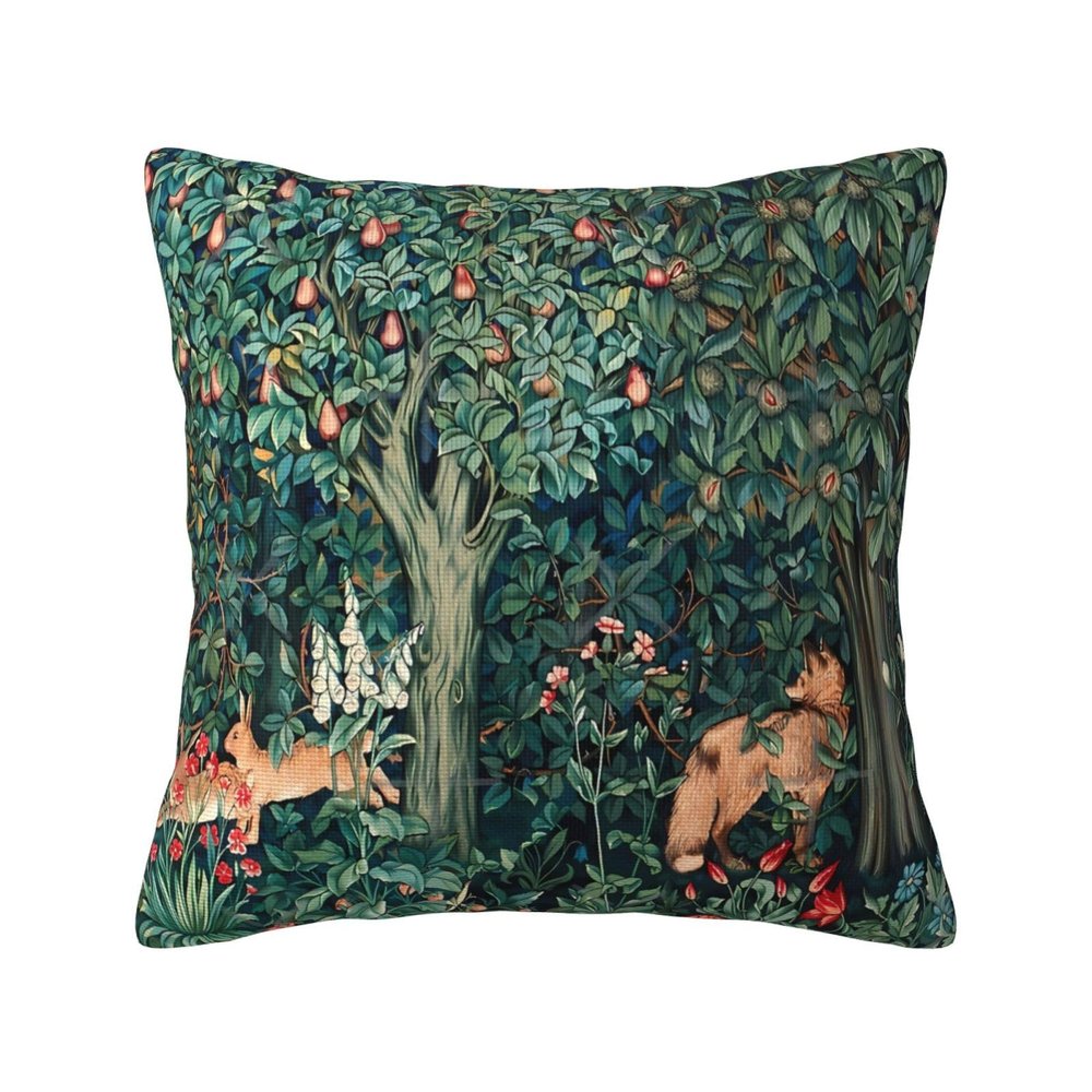 ChangQingArt Forest Fox Hares Blue Green Floral Throw Pillow Covers Case Home 18"x 18"