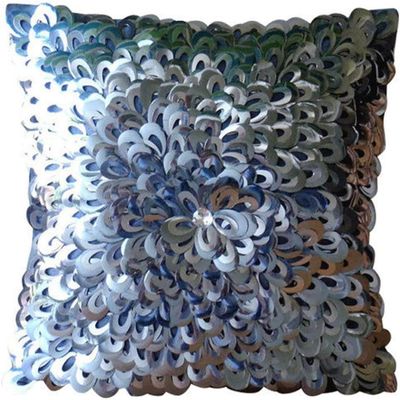 The HomeCentric Pillow Cover, Pack of 2, 22x22 inch (55x55 cm) Cushion Cover, Silver Accent Pillow, 3D Sequins Flower Glitter Floral Theme Pillow Cover, Art Silk Square Pillow Cover - Metallic Floral